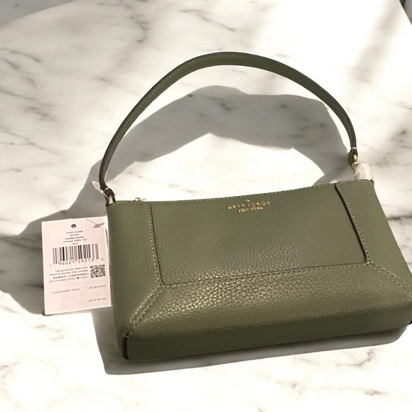 NWT Kate Spade Lena Pebble Leather Convertible Wristlet Handbag - Sage